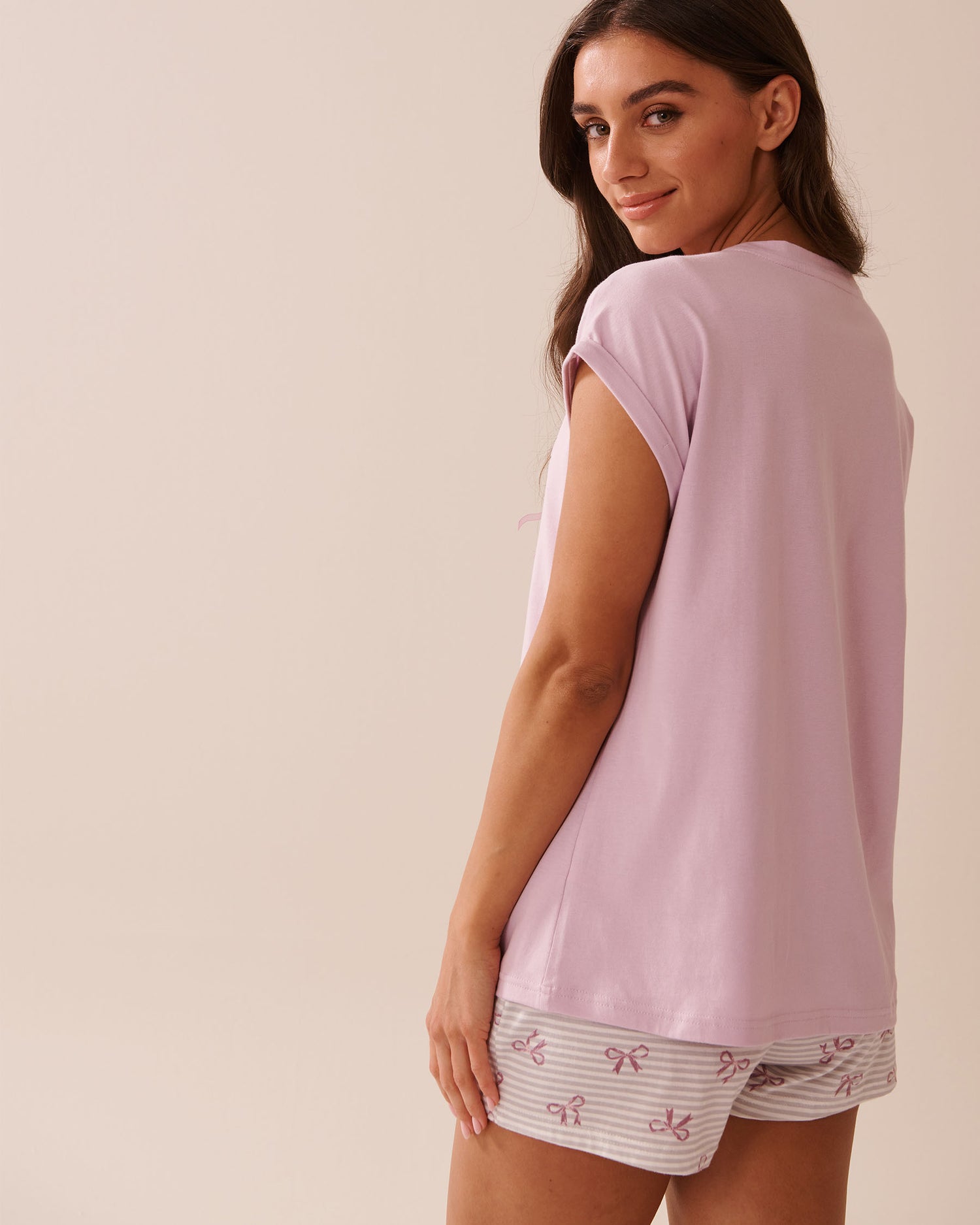 La Vie en Rose_Lavender Frost_Bow Print Cotton Crew Neck T-shirt_40100767_50057_02