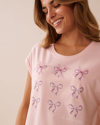 La Vie en Rose_Lotus_Bow Print Cotton Crew Neck T-shirt_40100767_60021_03
