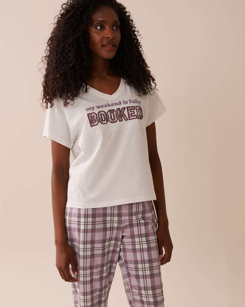 La Vie en Rose_Snow White_Weekend Print Cotton V-neck T-shirt_40100768_10011_01