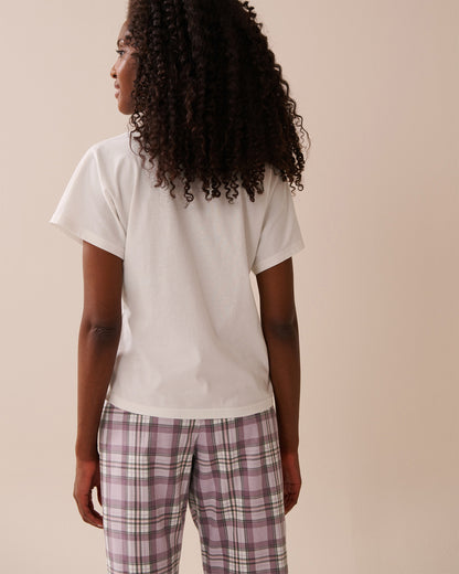 La Vie en Rose_Snow White_Weekend Print Cotton V-neck T-shirt_40100768_10011_02