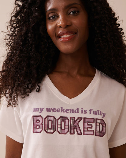 La Vie en Rose_Snow White_Weekend Print Cotton V-neck T-shirt_40100768_10011_03