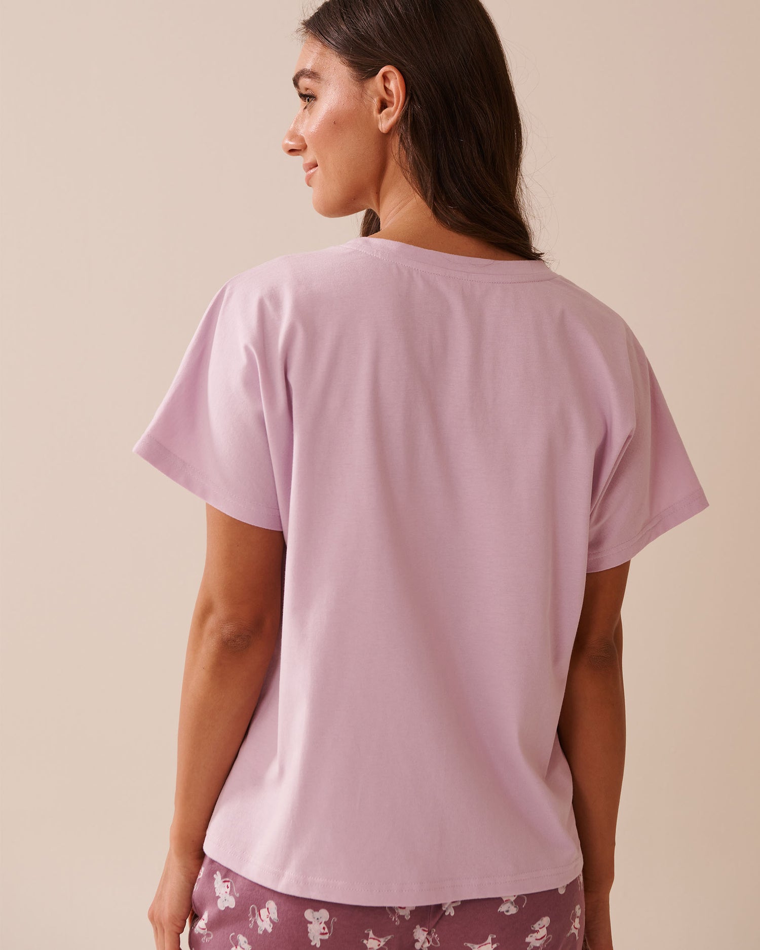 La Vie en Rose_Lavender Frost_Mouse Print Cotton V-neck T-shirt_40100768_50057_02