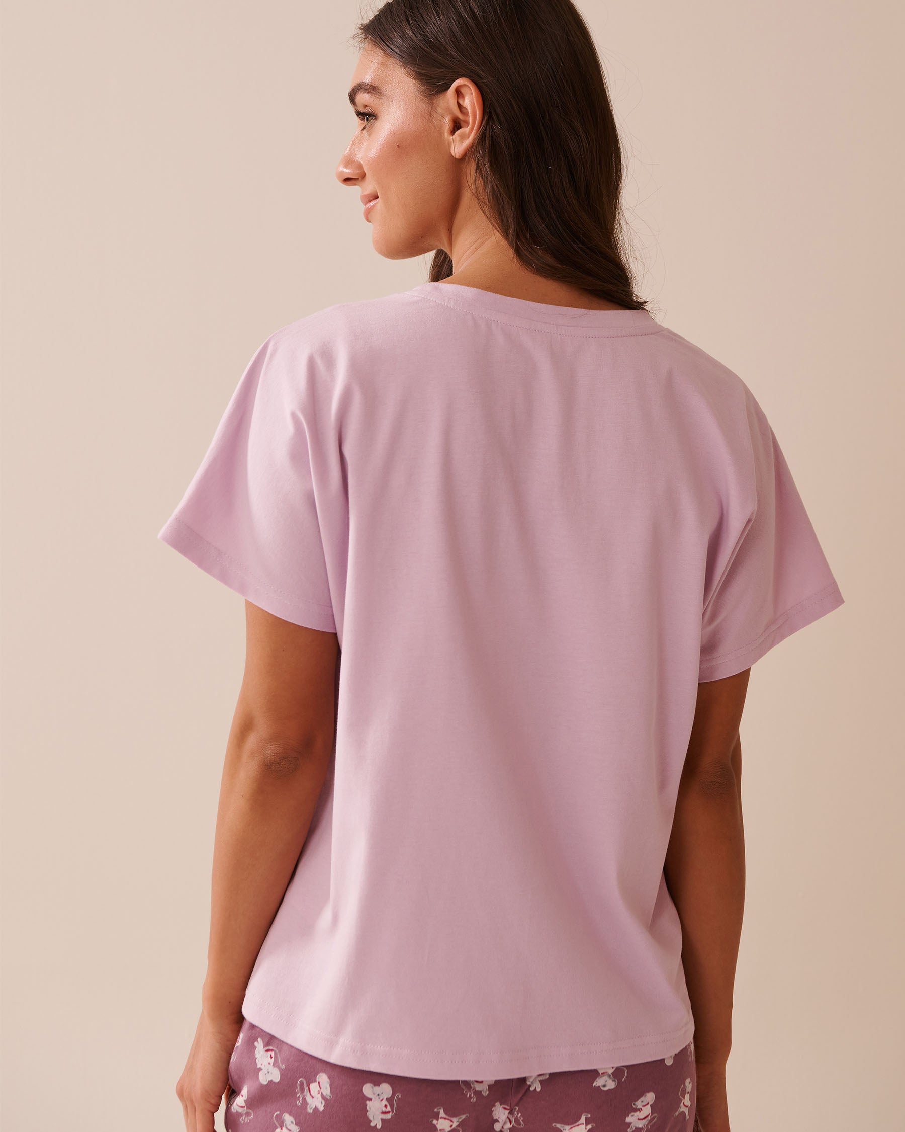 La Vie en Rose_Lavender Frost_Mouse Print Cotton V-neck T-shirt_40100768_50057_02