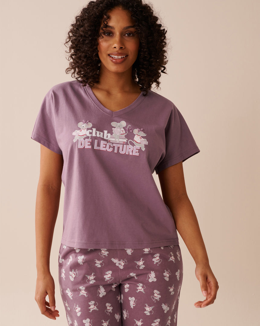 La Vie en Rose_Grapeade W- Screen 2_Mouse Print Cotton V-neck T-shirt_40100768_P50095_01