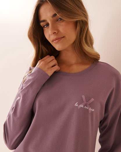 La Vie en Rose_Grapeade_Bow Print Cotton Long Sleeve Shirt_40100769_50058_03