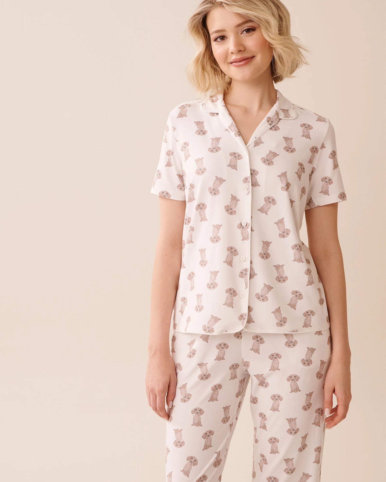 La Vie en Rose_Snow White Dachshund_Dachshund Print Super Soft Button-Down Shirt_40100774_P10524_01