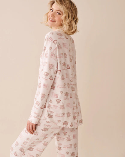 La Vie en Rose_Snow White Espresso_Espresso Print Recycled Fibers Button-Down Shirt_40100776_P10525_03