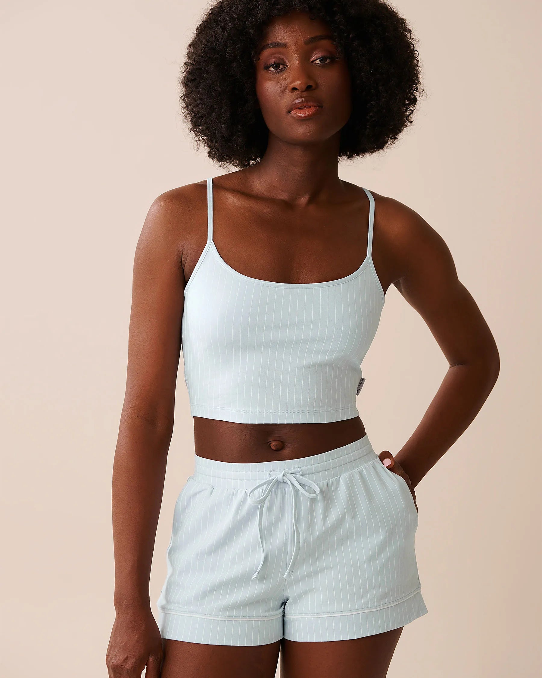 La Vie en Rose_Baby Blue Pinstripe_Cotton Crop Cami with Shelf Bra_40100782_P40485_01