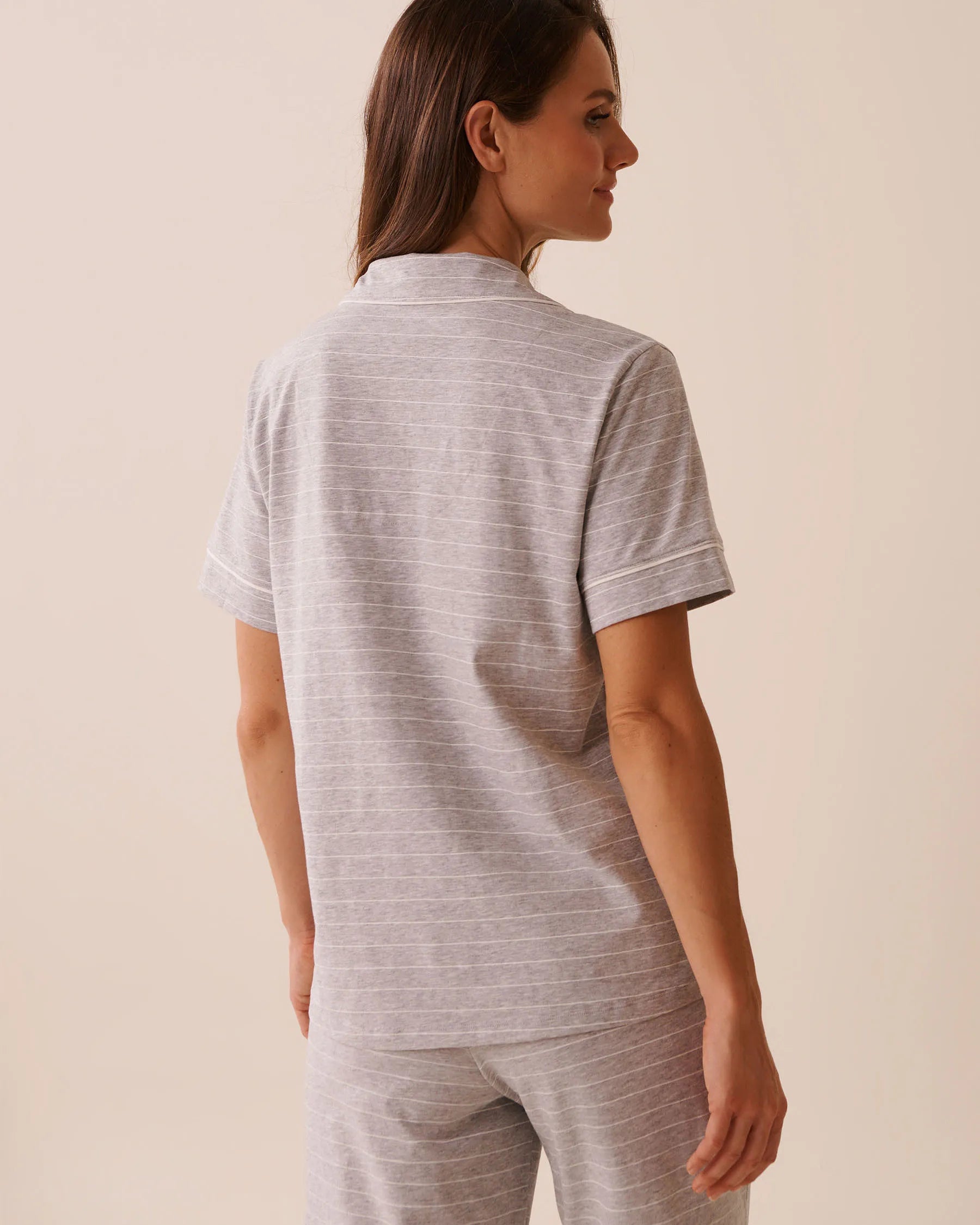 La Vie en Rose_Comfy Grey Mix Big Stripe_Cotton Short Sleeve Button-Down Shirt_40100783_P00452_04