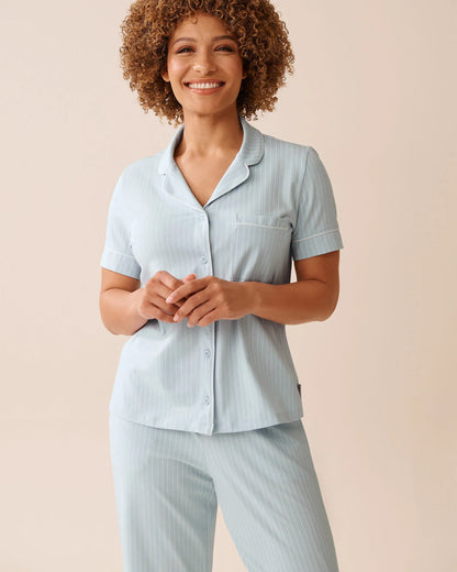 La Vie en Rose_Baby Blue Pinstripe_Cotton Short Sleeve Button-Down Shirt_40100783_P40485_03