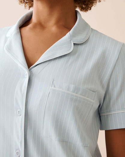 La Vie en Rose_Baby Blue Pinstripe_Cotton Short Sleeve Button-Down Shirt_40100783_P40485_05