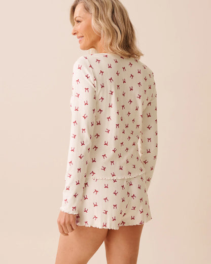 La Vie en Rose_Snow White Stripped Bow_Red Bow Print Pointelle Long Sleeve Shirt_40100789_P10558_02