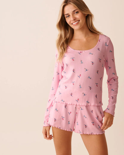 La Vie en Rose_Cherry Blossom Ski_Skiing Bear Print Pointelle Long Sleeve Shirt_40100789_P60431_03