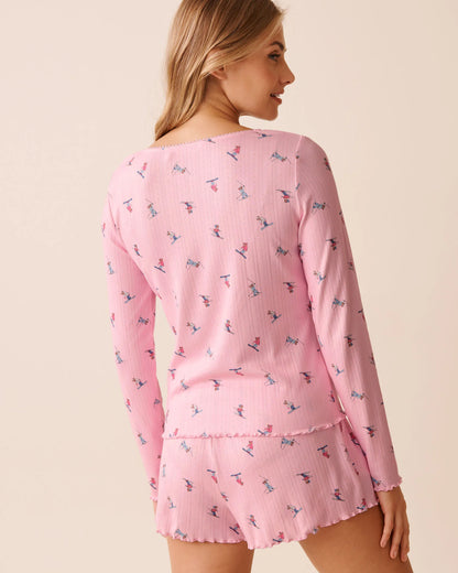 La Vie en Rose_Cherry Blossom Ski_Skiing Bear Print Pointelle Long Sleeve Shirt_40100789_P60431_04