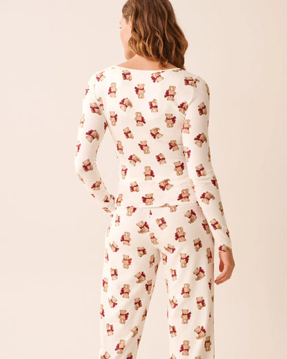 La Vie en Rose_Snow White Bow Teddy_Teddy Bear Print Recycled Fibers Long Sleeve Shirt_40100790_P10553_04