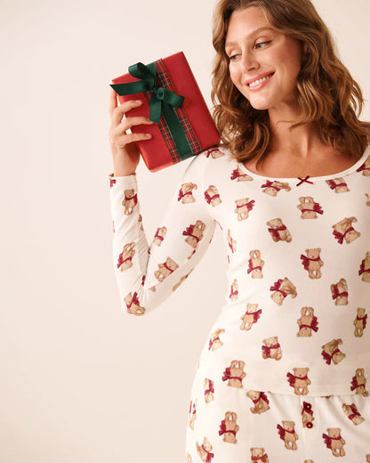 La Vie en Rose_Snow White Bow Teddy_Teddy Bear Print Recycled Fibers Long Sleeve Shirt_40100790_P10553_06