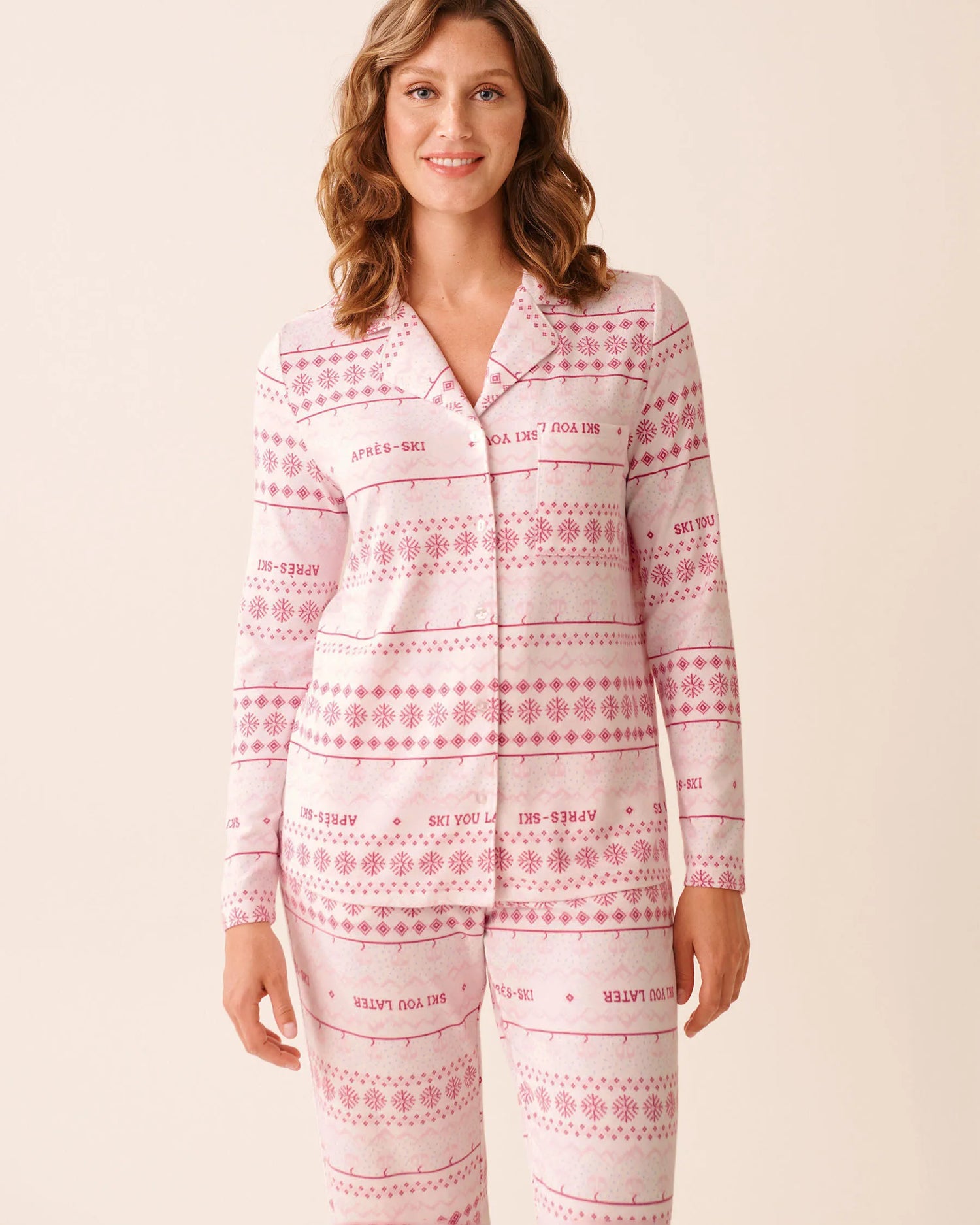 La Vie en Rose_Ski You Later Nordic_Pink Fair Isle Print Recycled Fibers Button-down S_40100793_P10554_01