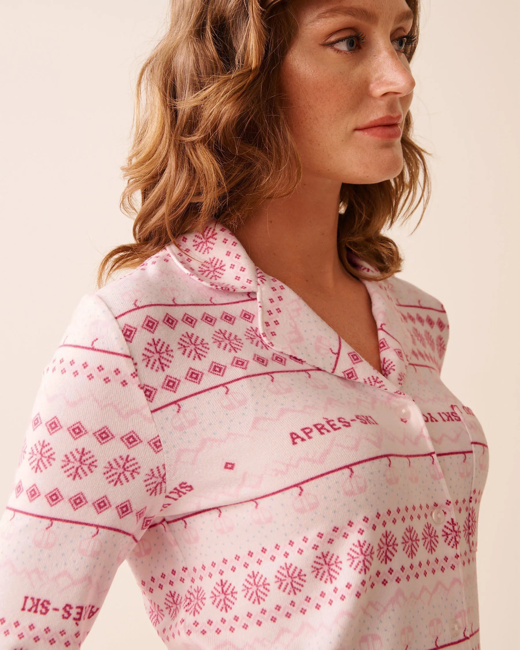 La Vie en Rose_Ski You Later Nordic_Pink Fair Isle Print Recycled Fibers Button-down S_40100793_P10554_03