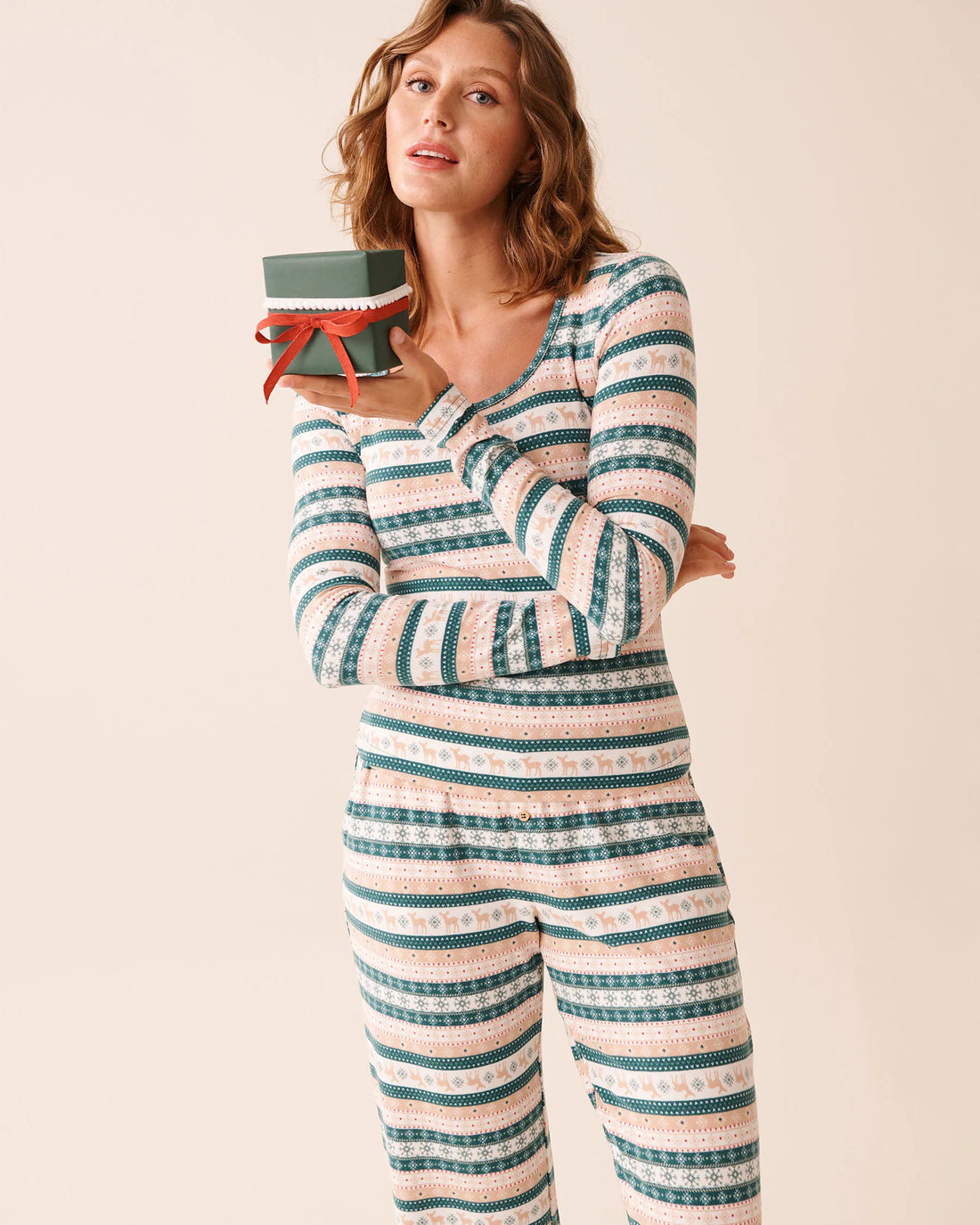 La Vie en Rose_Botanical Garden Deer Stripe_Deer Print Recycled Fibers Long Sleeve Shirt_40100795_P30133_01