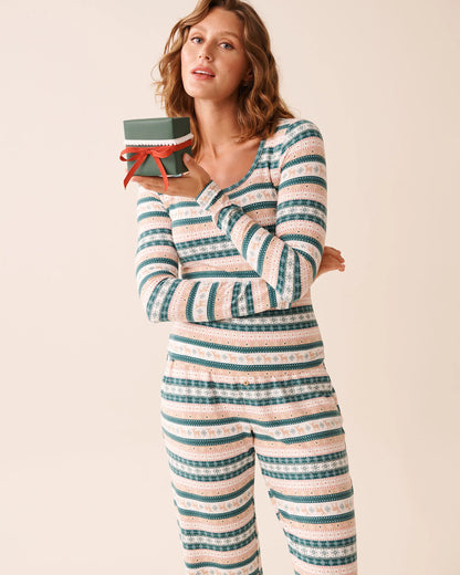 La Vie en Rose_Botanical Garden Deer Stripe_Deer Print Recycled Fibers Long Sleeve Shirt_40100795_P30133_01