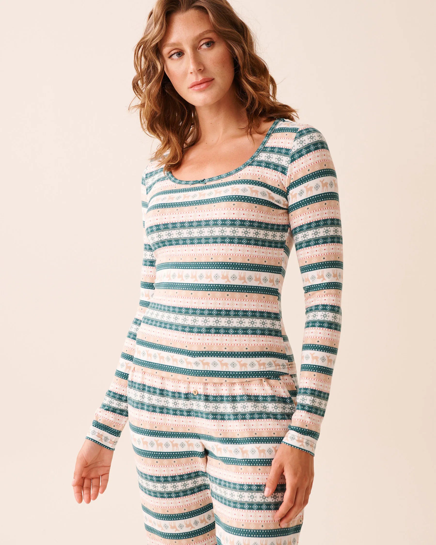 La Vie en Rose_Botanical Garden Deer Stripe_Deer Print Recycled Fibers Long Sleeve Shirt_40100795_P30133_04