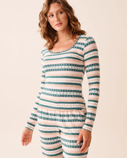 La Vie en Rose_Botanical Garden Deer Stripe_Deer Print Recycled Fibers Long Sleeve Shirt_40100795_P30133_04