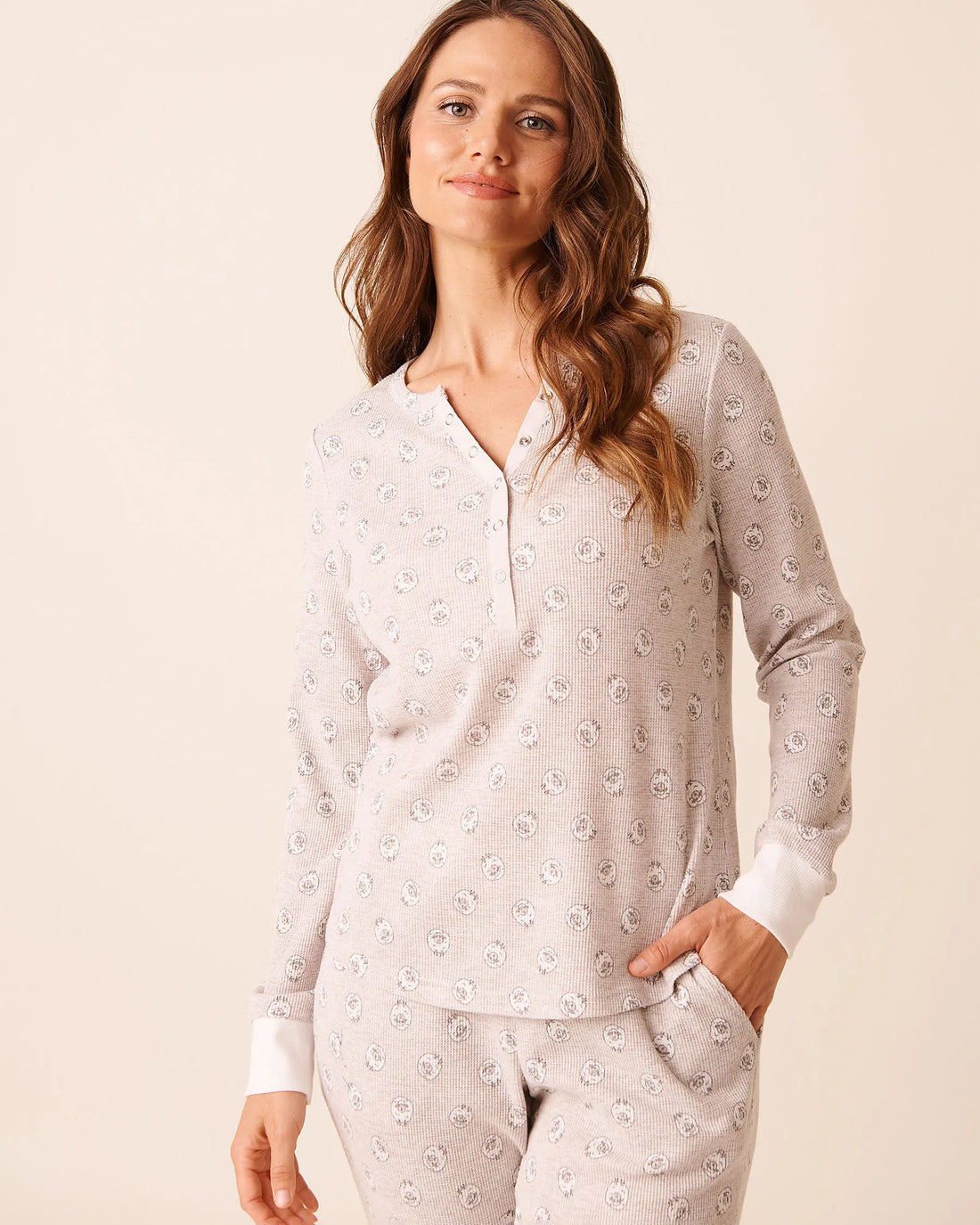 La Vie en Rose_Comfy Grey Printed Mix Sheep_Sheep Print Waffle Knit Long Sleeve Shirt_40100800_P00478_01