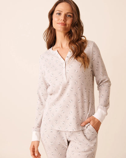 La Vie en Rose_Comfy Grey Printed Mix Sheep_Sheep Print Waffle Knit Long Sleeve Shirt_40100800_P00478_01