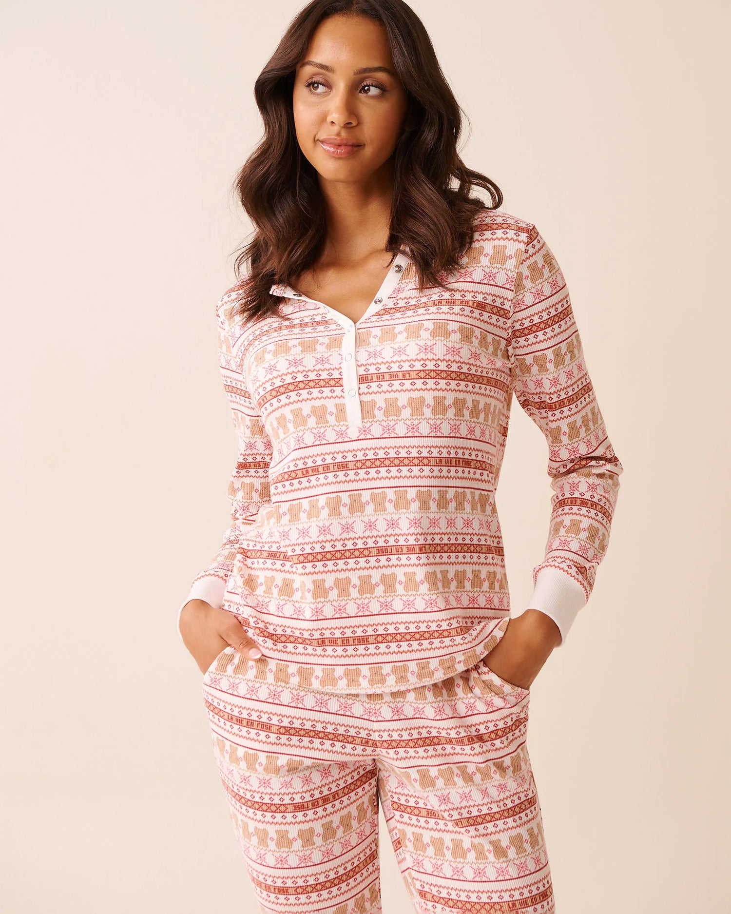 La Vie en Rose_Teddy Bear Nordic_Teddy Bear Print Waffle Knit Long Sleeve Shirt_40100800_P10557_03