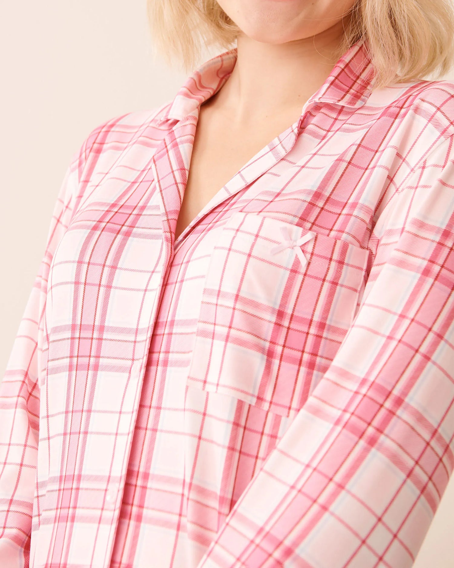 La Vie en Rose_Cherry Blossom Pink Plaid_Pink Plaid Super Soft Button-down Shirt_40100801_P60427_03