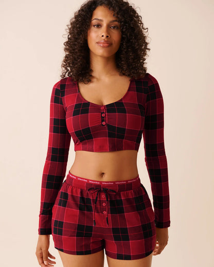 La Vie en Rose_Savvy Red Buffalo Plaid_Buffalo Plaid Super Soft Long Sleeve Crop Top_40100802_P60428_01