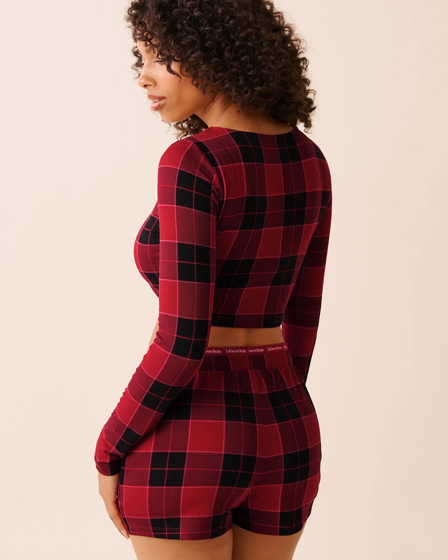 La Vie en Rose_Savvy Red Buffalo Plaid_Buffalo Plaid Super Soft Long Sleeve Crop Top_40100802_P60428_02
