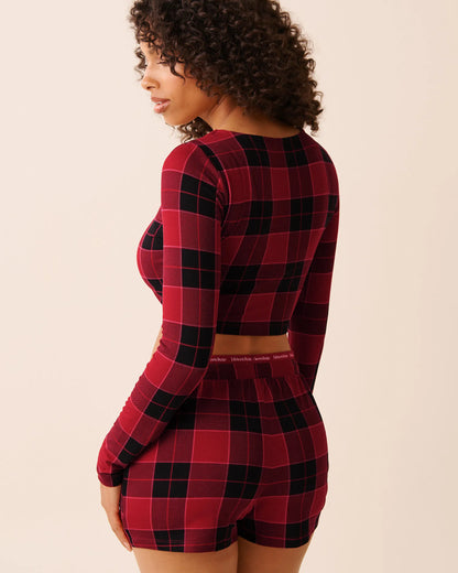 La Vie en Rose_Savvy Red Buffalo Plaid_Buffalo Plaid Super Soft Long Sleeve Crop Top_40100802_P60428_02