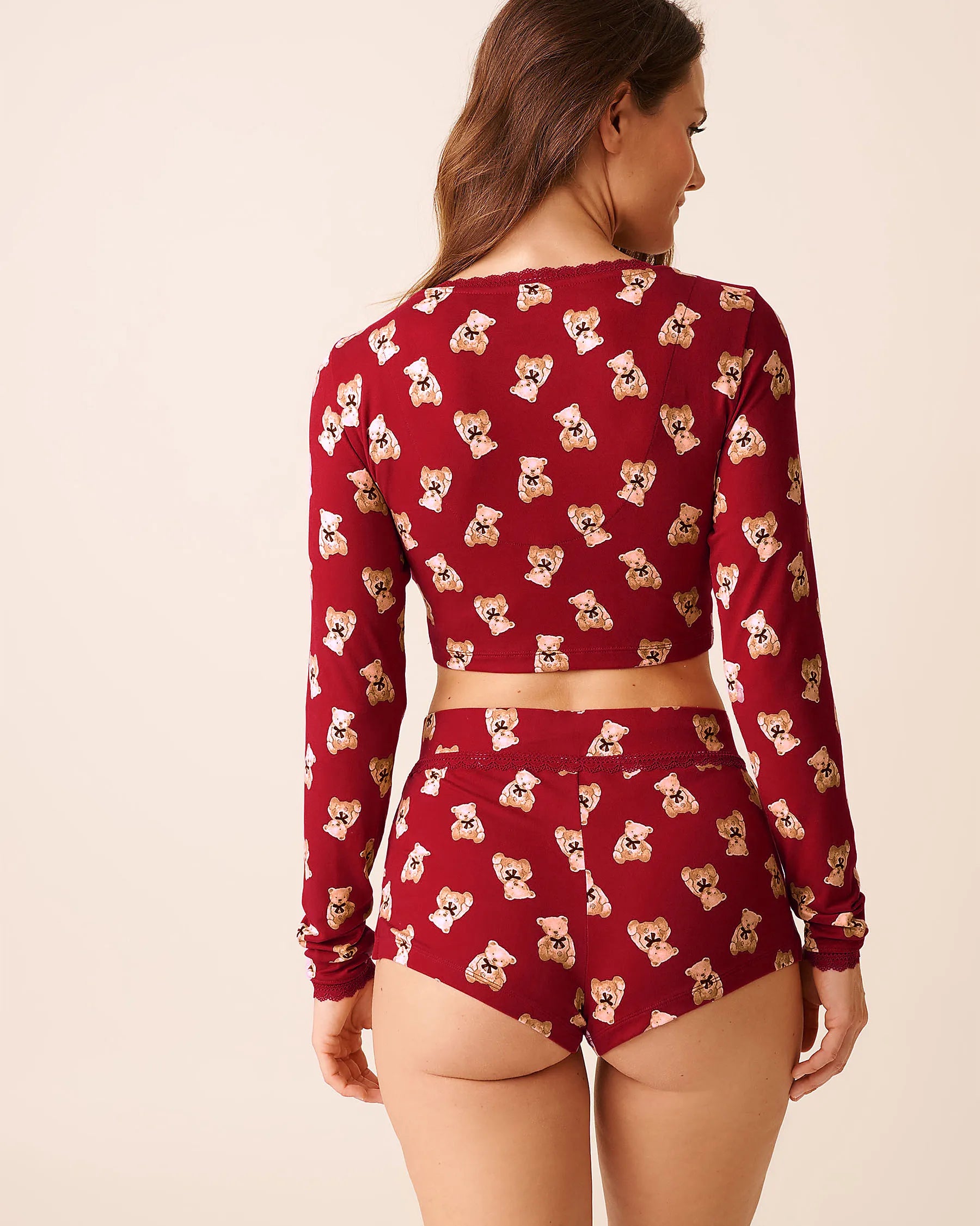 La Vie en Rose_Savvy Red Teddy Bear_Teddy Bear Print Super Soft Long Sleeve Crop Top_40100802_P60429_02