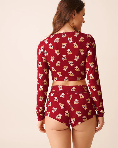 La Vie en Rose_Savvy Red Teddy Bear_Teddy Bear Print Super Soft Long Sleeve Crop Top_40100802_P60429_02