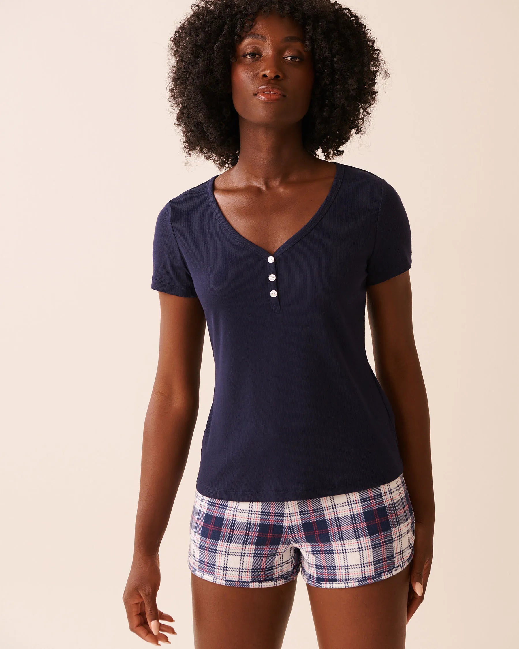 La Vie en Rose_Evening Blue_Ribbed Henley T-shirt_40100804_40009_01