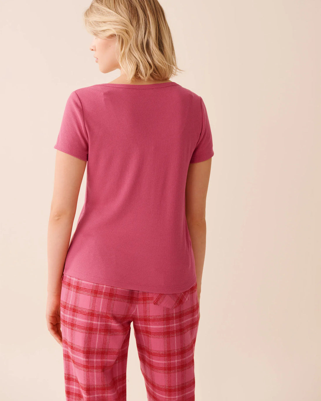 La Vie en Rose_Carmine_Ribbed Henley T-shirt_40100804_60190_02