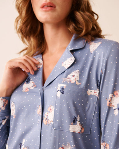 La Vie en Rose_Stonewash Sheep_Farm Friends Print Super Soft Button-down Shirt_40100805_P40519_03