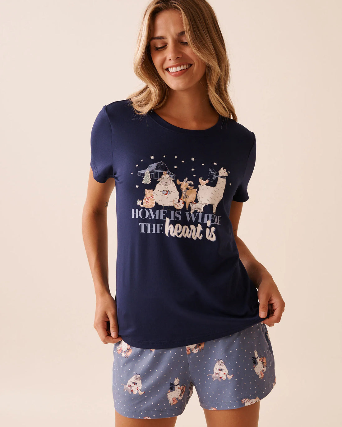 La Vie en Rose_Evening Blue_Farm Friends Print Super Soft T-shirt_40100806_40009_01