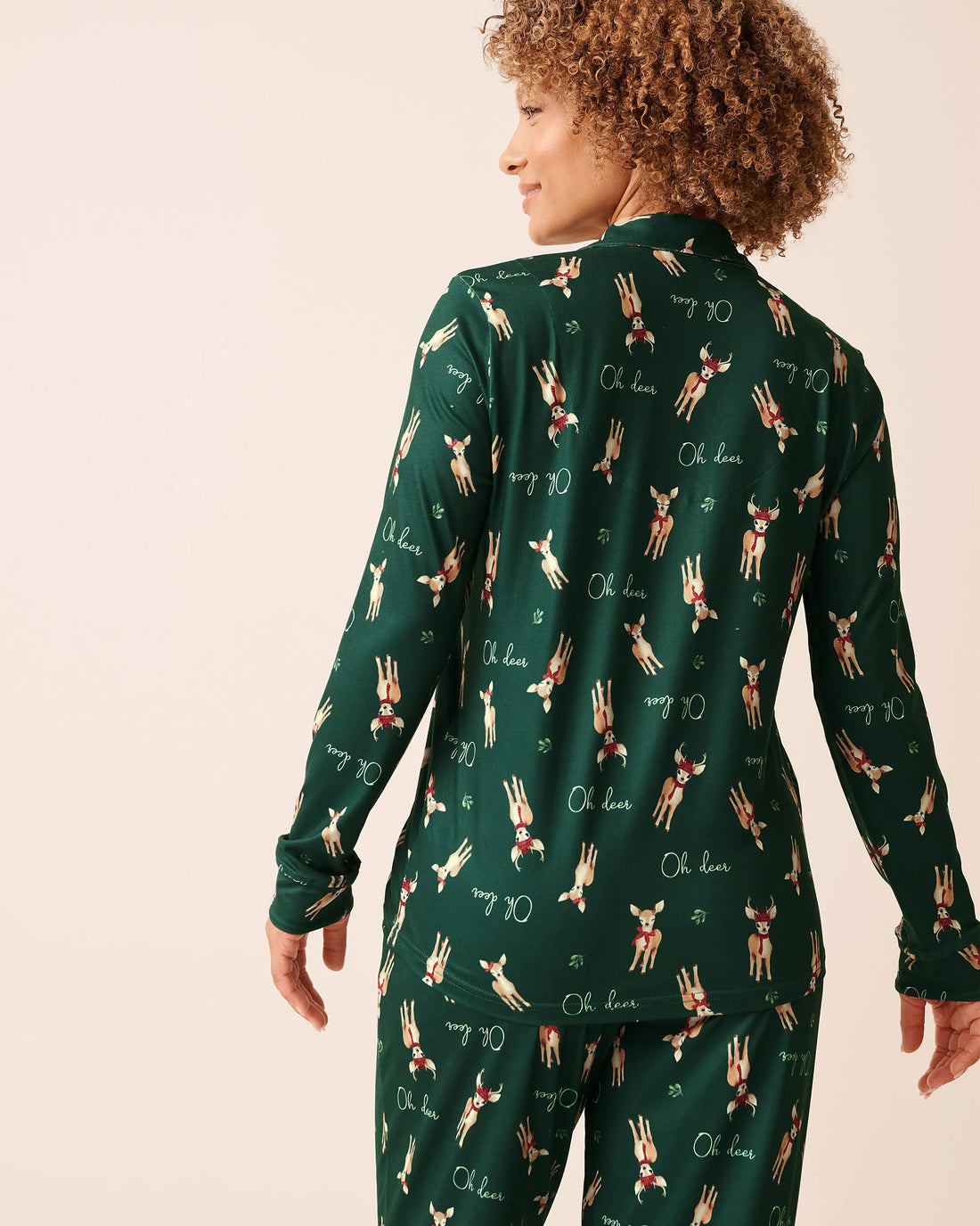 La Vie en Rose_Botanical Green Deer_Deer Print Super Soft Button-Down Shirt_40100810_P30132_02