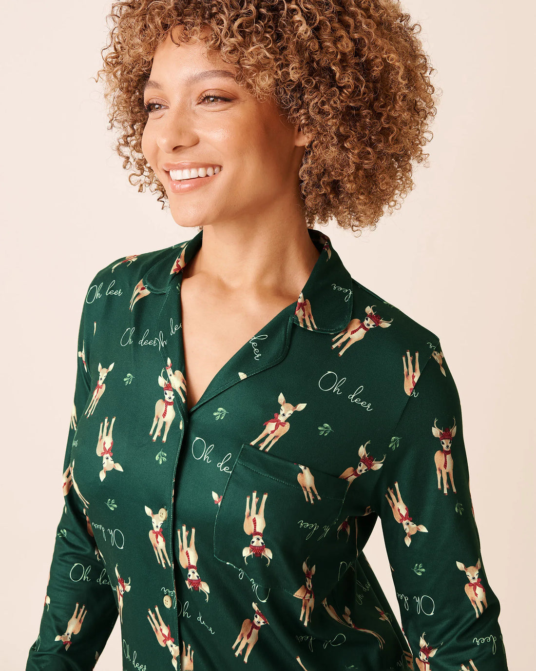 La Vie en Rose_Botanical Green Deer_Deer Print Super Soft Button-Down Shirt_40100810_P30132_03