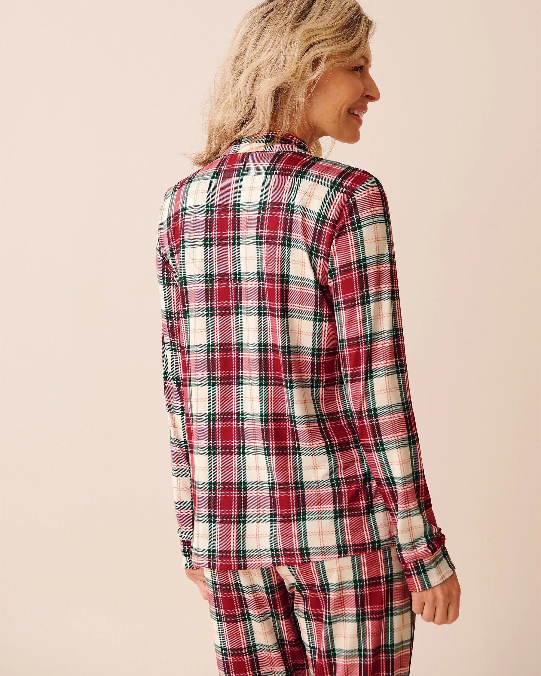 La Vie en Rose_Savvy Red Green Plaid_Red Plaid Super Soft Button-Down Shirt_40100810_P60430_02