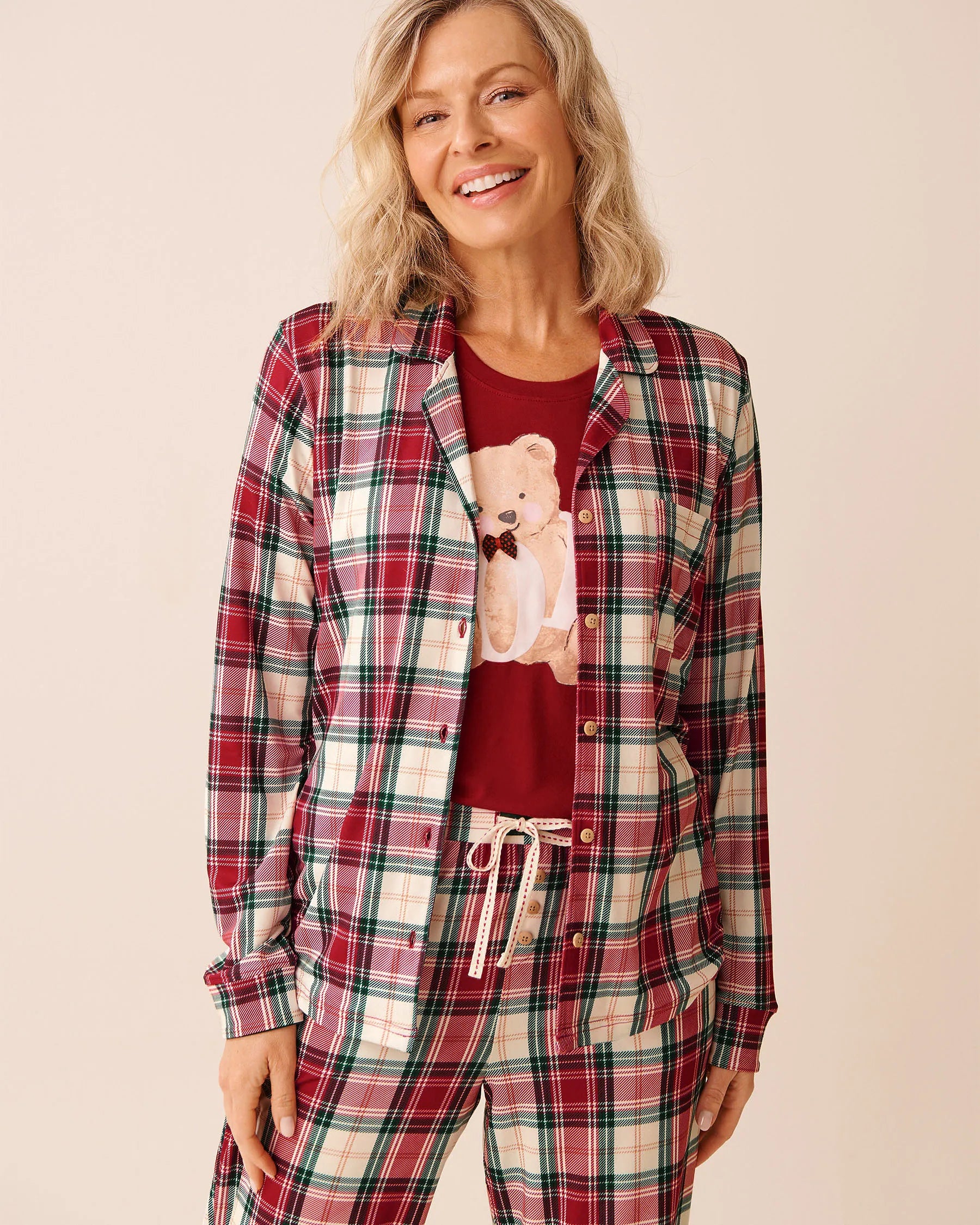 La Vie en Rose_Savvy Red Green Plaid_Red Plaid Super Soft Button-Down Shirt_40100810_P60430_04
