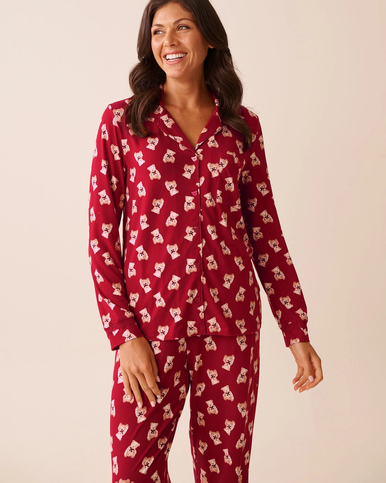La Vie en Rose_Savvy Red Teddy Bear_Teddy Bear Print Super Soft Button-Down Shirt_40100817_P60429_01