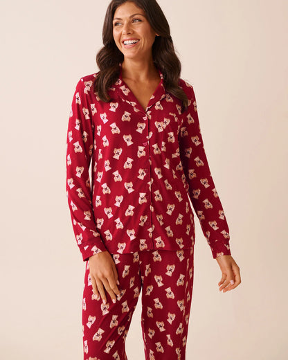 La Vie en Rose_Savvy Red Teddy Bear_Teddy Bear Print Super Soft Button-Down Shirt_40100817_P60429_01