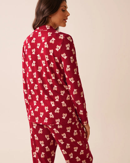La Vie en Rose_Savvy Red Teddy Bear_Teddy Bear Print Super Soft Button-Down Shirt_40100817_P60429_02