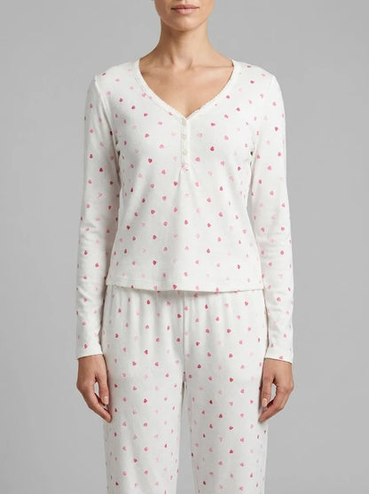 La Vie en Rose_Snow White Candy Hearts_Heart Print Pointelle Long Sleeve Shirt_40100822_P10574_00