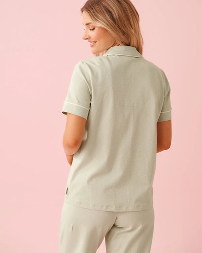 La Vie en Rose Mineral Gray Mini Dot Women Cotton Short Sleeve Button-down Shirt SKU: 40100824_P30144 Image 02