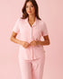 La Vie en Rose Tickled Pink Lver Stripe Women Cotton Short Sleeve Button-down Shirt SKU: 40100824_P60442 Image 01
