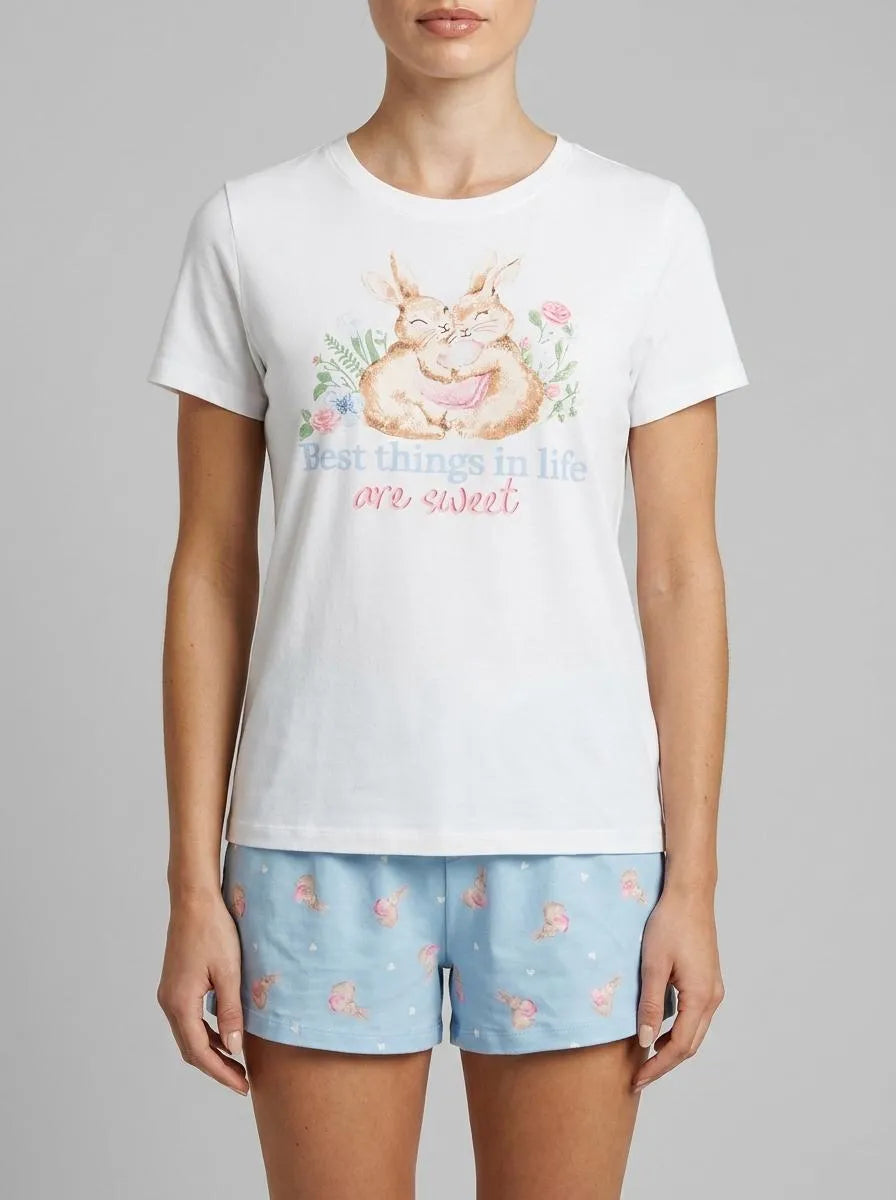 La Vie en Rose Snow White Women Bunny Print Super Soft T-shirt SKU: 40100826_10011 Image 00